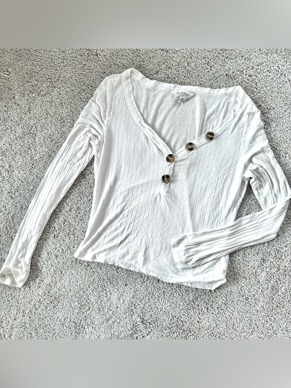Miss Selfridge - Women’s (M, Sz 10) White V Neck Plunge Long Sleeve Top Shirt